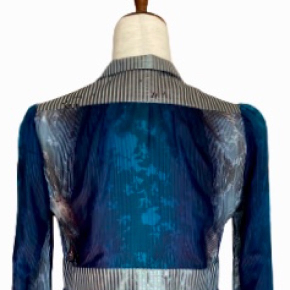 SOLD Matthew Williamson Silk & Wool Blend Blue/Silver Button Down Shirt Dress, - Picture 5 of 8